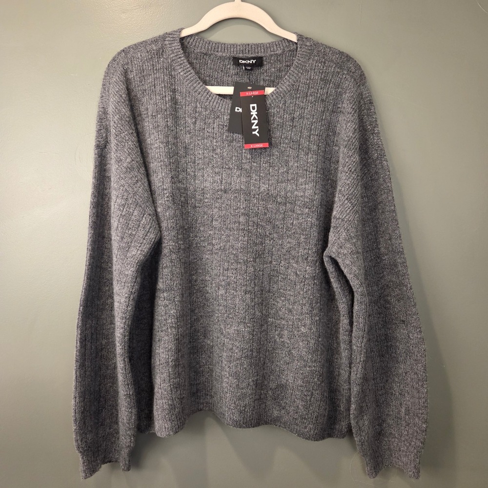NEW DKNY Women's Cashmere Blend Sweater Balloon Sleeves Gray Size XL